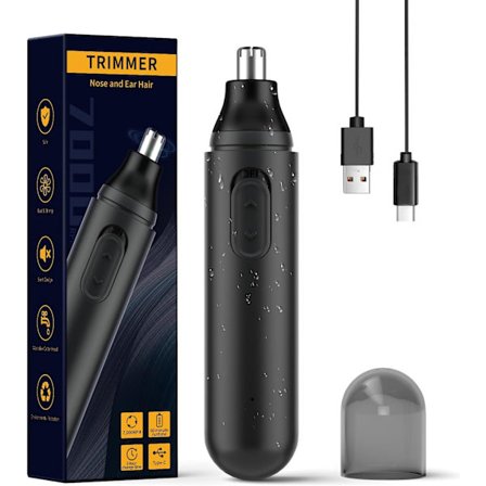 Øre- og næsehårstrimmer til mænd og kvinder, smertefri USB-genopladelig næsehårstrimmer, IPX7 vandtæt dobbeltkantede blade næsetrimmer næseklemme
