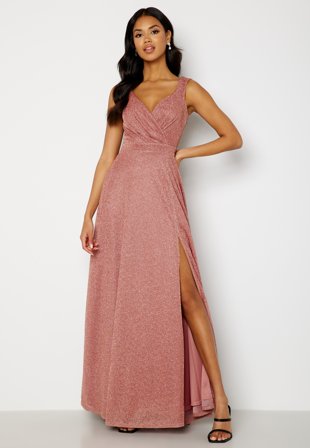 Goddiva Glitter Wrap Maxi Dress Dark Rose Klær