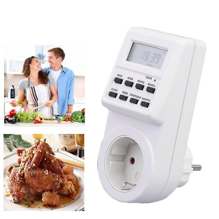 EU Stikkontakt med Programmerbar Timer og Ur