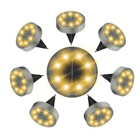 Solcelledrevne gulvhvide lys med 8 LED'er, til udendørs brug, solcelledrevne vandtætte sollamper til have, græsplæne, sti, terrasse, indkørsel