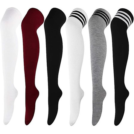 6 paria korkeaa reisisukkaa raidallinen yli polven ohuet sukkahousut pitkät sukat polven korkuiset