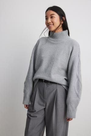 NA-KD Pull col roulé en maille torsadée - Tricot épais - Gris - XX-Small