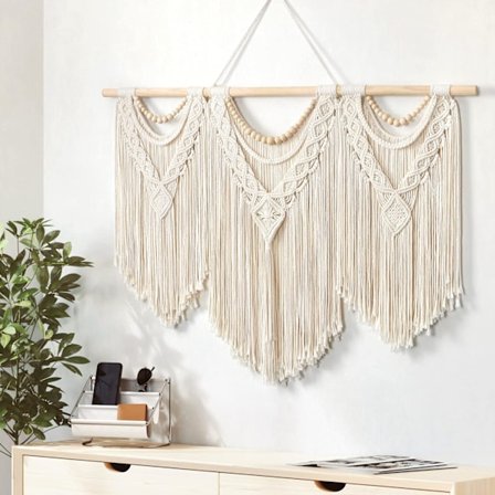 Suuri boheemi tyylikäs kuitukangas seinävaate lehti taide puuvillaköysi makuuhuone olohuone asunto tausta (puuhelmet)