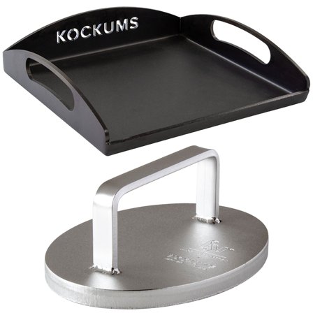 Kockums Jernverk Stekplatta med vikt | Utematlagning > Stekhällar > Stekplatta | Bagaren och Kocken