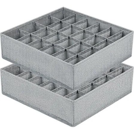 2 stk. Skuffeorganisatorer 24 Rum Sokkeorganisator Sammenfoldelig Undertøjsskuffe Organisator Stof Skuffeopdeler Garderobeopbevaring