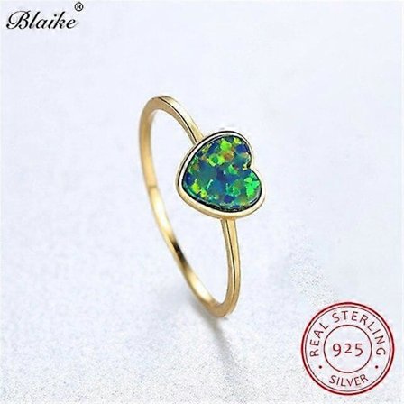 Blaike Regnbåge Grön Blå Vit Eld Opal Ringar För Kvinnor 925 Sterling Silver Hjärta Ring Förlovning Vigselringar Fina Smycken