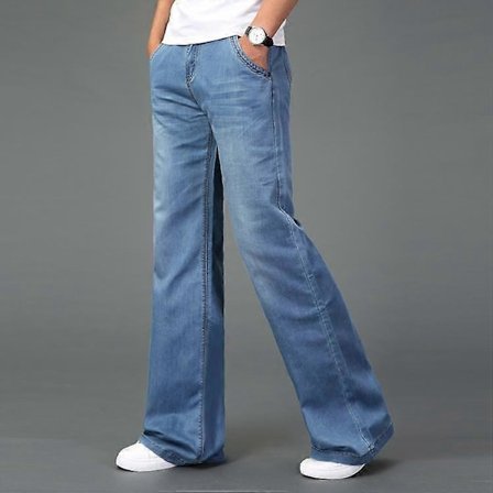 Nya Sommar Tunna Herr Utsvängda Jeans Hög Midja Långa Utsvängda Jeans för Män Jeans Hommes Bell Bottom Jeans Herr
