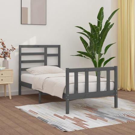 Vidaxl Sängram Grå Massiv Furu 100x200 Cm Grå