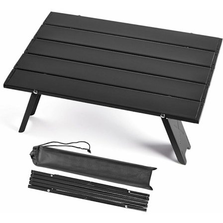 Campingbord Litet Picknickbord, Aluminium Fällbart Bord för Camping, Strand, Bärbart och Ultralätt, Kompakt Minibord för Camping Svart 40X29X12CM