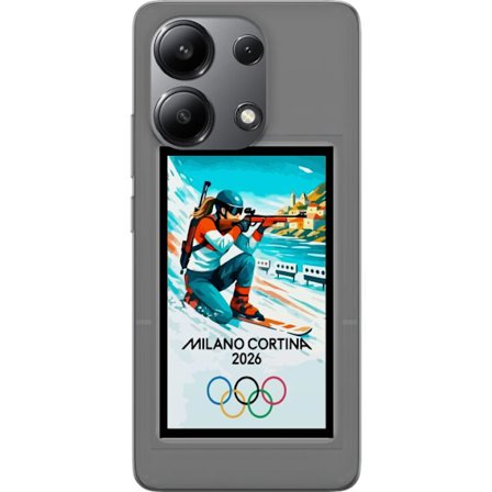 Kompatibelt Mobildeksel til Xiaomi Redmi Note 13 4G Retroplakat Cortina Milano 2026 med fjell, vintersportsutøvere, italienske trikolor, Milano-katedr