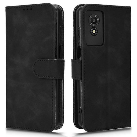 Läderfodral med plånboksfunktion för TCL 501, hudvänligt telefonfodral i svart