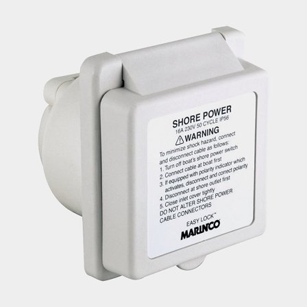 Landströmsintag Marinco, 230 V, 16 A, Marinco, med Easy Lock System, glasfiber & polyester