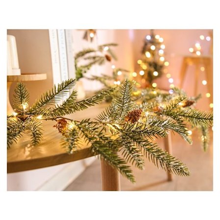 Julegirlanddekorasjon, 2 m juletrebelysning med 20 LED-lamper, juletre dekorasjon kunstig grangirland 175 cm Jul-FA-