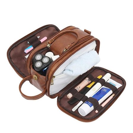 Herretoiletmappe i polyurethan (PU) læder, stor vandtæt rejsetaske, toilettaske, kosmetikpung med læder våd/tør taske