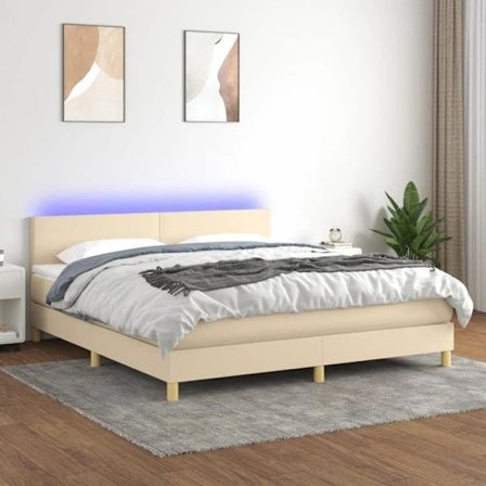 Maison Exclusive - Seng med lamelbund og LED madras Creme 160x200 cm Stof