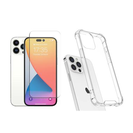 Stötdämpande Silikonskal Med Skärmskydd Iphone 14 Pro Max Genomskinlig