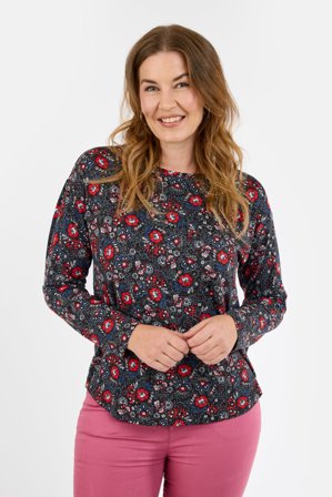 JENSEN - Langærmet T-shirt - Sort mix - Blomstret