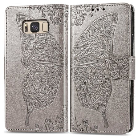 Kompatibel med Samsung Galaxy S8 Plus Case Flip Cover Emboss Butterfly Soft Tpu Shockproof Shell Slim - Grå