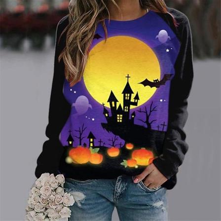Kvinnor Halloween sweatshirts Pumpa Face Dans Skelettskjorta Långärmad tröja Rolig grafisk tröja style 3 S