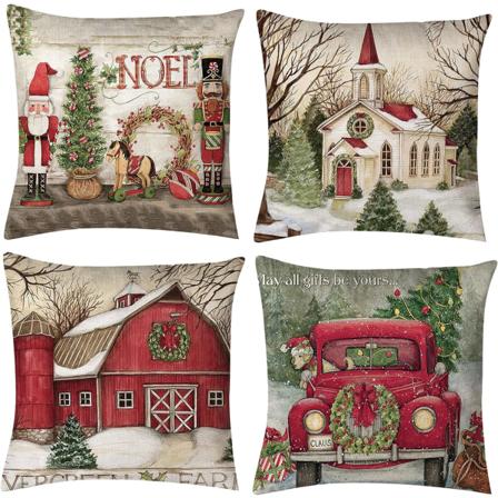 Gröna och röda, 18'' x 18'' Jul örngott set om 4 Xmas Se