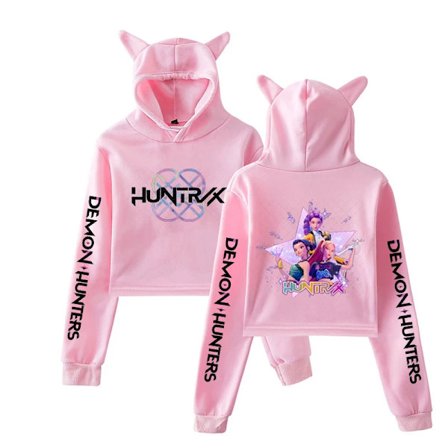 Het Filmtryck Kattöron Långärmad Crop Tops Flickor Mode Hoodie Harajuku Streetwear Hoodie Kvinnor 2025 Flickkläder