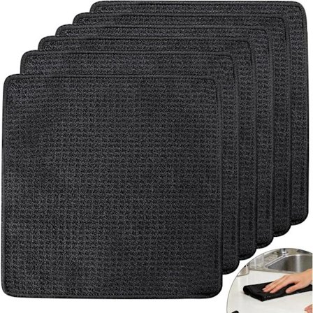 6-osainen tiskirättisetti, musta, mikrokuitu, 20 x 20 cm, siivousliinat, keittiö- ja sohvapöytäliinat, paksut kotitalouspyyhkeet.