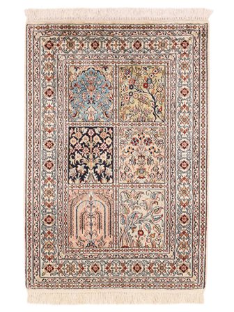 Orientalischer Kaschmir Reine Seide Teppich 63X91 Braun/Beige Seide, Indien
