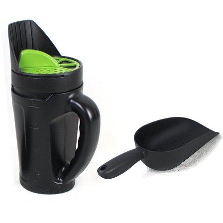 Frø- og saltspreder for gress, hage og innkjørsel - Justerbar utløp (3 posisjoner) - Inkludert skuffe - 2,5 liter - Kompatibel med alle merker