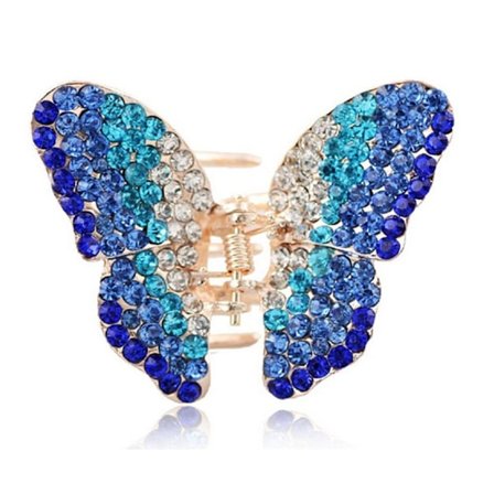 1 Pack Elegant Butterfly Hair Clips Fancy Rhinestone Claw Clamps för kvinnor, Lämplig för alla stilar och frisyrer (Blå)