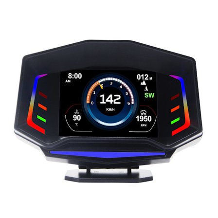 GPS+OBD2+Lutningsmätare Inclinometer Head-Up Display För Fordon Hastighetsmätare Kompass Klocka för KM/H RPM Vattentemp LCD-Skärm