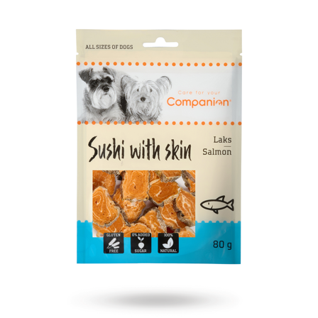 Companion - Companion Skin Wrapped Sushi Lax 80g - Matskål, hundgodis & tuggisar