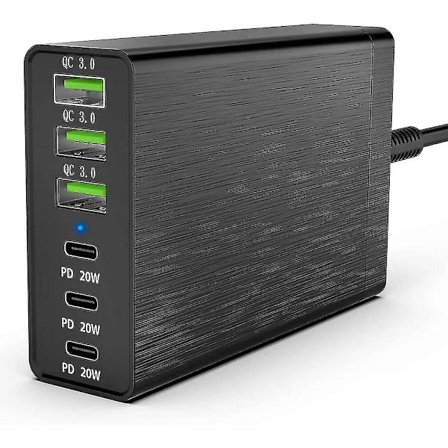 96w 6-port Desktop Usb-opladningsstation med 3 Usb-c-porte og Qc3.0-porte, 20w hurtigoplader Eu Plu
