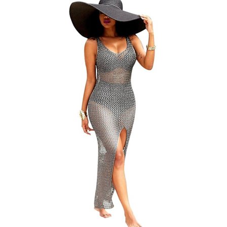 Sexet badedragt cover-up til kvinder, afslappet gennemsigtig lang kjole