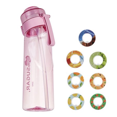 Vandflaske - Smagstilsat Vandflaske Luft Starter Sæt - 750ml, 7 Smagsvarianter - Vandflaske - Med Sugerør - BPA-Fri - Hydrerende (Rose)