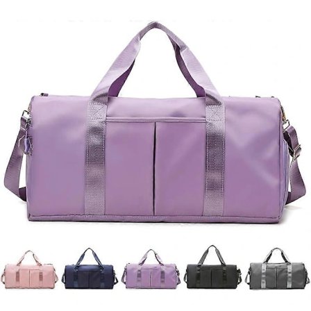 Sportbag med fuktbestandig lomme og skoskap, vanntett tørr/våtsikker gymbag, reiseveske for menn og kvinner (lilla)