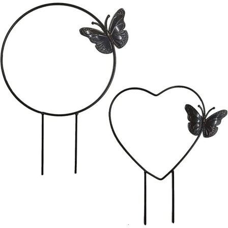 Metal Jern Rund Hjerteformet Haveplante Støttepind Stativ Til DIY Potteplanter Klatreplanter Blomster Grøntsager Vinstokke (Sort) 2 stk