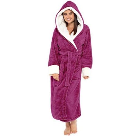 Huva Sherpa -aamutakki Pitkä Pehmeä Nukkainen Fuzzy Vaaleanpunainen Rose Red