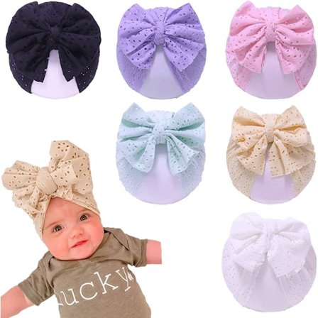 6 st Baby Girls Turban Mössor Turban Bun Knot Söt Rosett Beanie