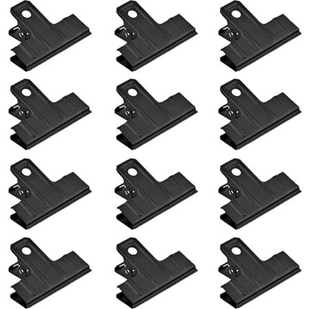 12-pack Bulldogklämmor, Metall Bulldog Bindeklämmor, Stora Bulldogklämmor Svart