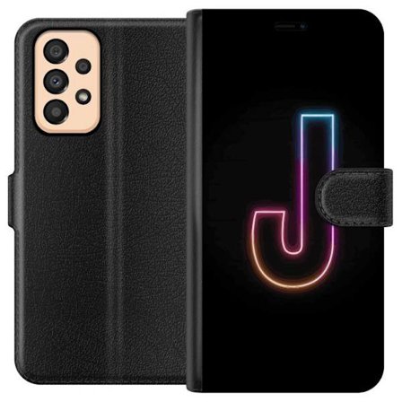 Kompatibelt Plånboksfodral till Samsung Samsung Galaxy A33 5G Minimalistisk neonbokstav J i färgskiftande ljus mot svart bakgrund