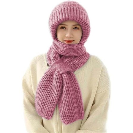 Lollanda 2-i-1 Vinterhue og halstørklæde til damer, sæt til piger, sød lodden varm hue med hætte