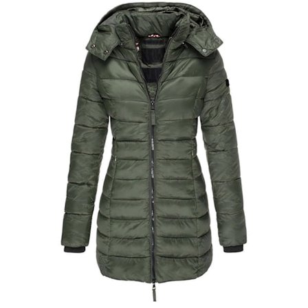 Dame Varm Hætte Dunjakke Casual Slim Frakke Puffer Jakke Dame Quiltet Letvægts Puffer Jakke - khaki