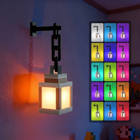 Pixeleret Lanterne Natlampe - 16-Farvet LED Vægstemningslys med Touch-kontakt & Fjernbetjening, Genopladelig USB-drevet Bordlampe