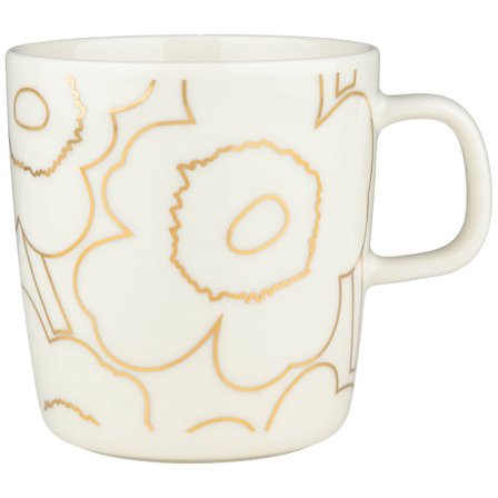 Marimekko Piirto Unikko kopp 2,5 dl, hvit/gull' - 'Hvit og guld