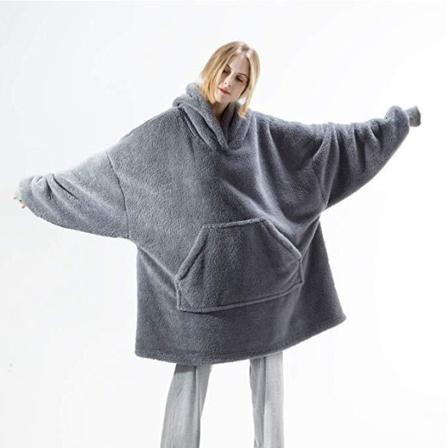Mub - Høst og vinter casual løs tykk plysj par hjemmekjærlighet plysj hettegenser teppe grey 100cm