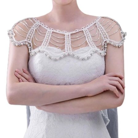 Simuleret perlehalskæde med rhinsten til kvinder, bryllup, brud, håndlavede smykker, kropsakselbælte, sjal, krave, sele, kostumetilbehør