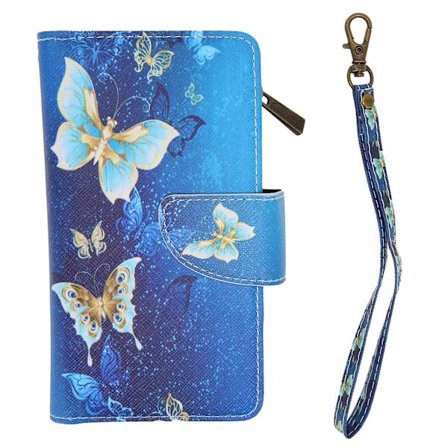 Mobiltelefon Beskyttelsesetui Malt Glidelåsveske med Håndleddsrem for IPHONE 12 PRO Golden Butterfly_tfrf