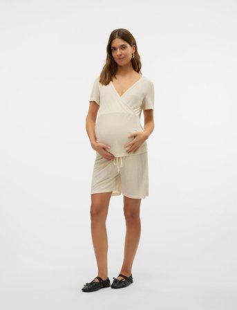 Mamalicious Mlpansy Lia Ss Jrs Pyjamas Set 2F - Cream - XXL