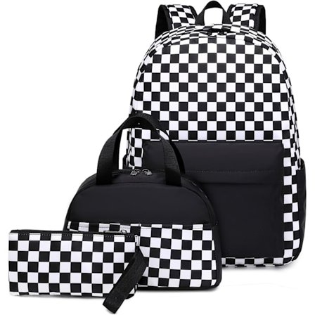 Ternet Rygsæk, Letvægts Skole Rygsæk med Madkasse til Piger, Perfekt til Børnehave- og Grundskoleelever (sort)