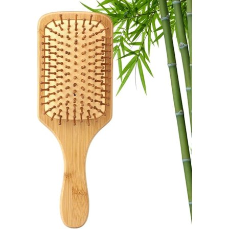 Hårbørste i bambus, Antistatisk, Unisex, For langt og tykt hår, Rett eller krøllete - Anti-frizz design og hodebunnsmassasje (firkantet)